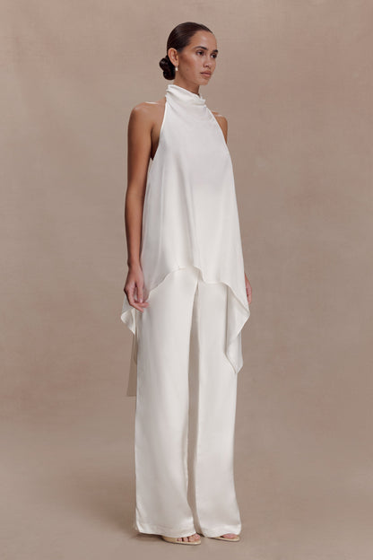 Sydney Straight Leg Satin Pants - Ivory
