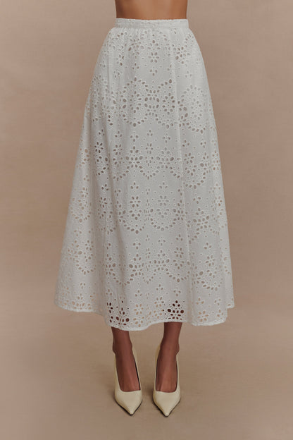 Arla Broderie Midi Skirt - White