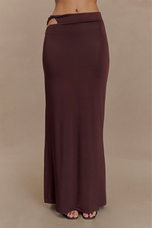 Haven Slinky Twist Midi Skirt - Chocolate