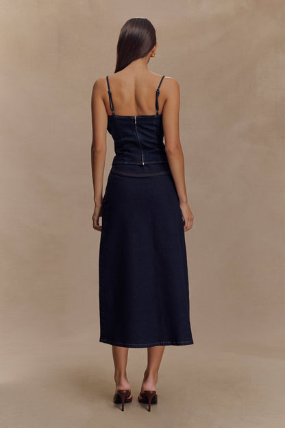 Cecilia Denim Frill Corset - Indigo Blue