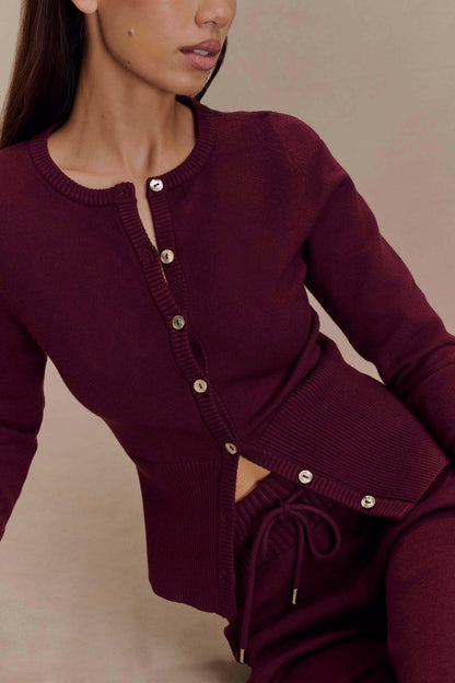 Reese Fitted Knit Cardigan - Merlot