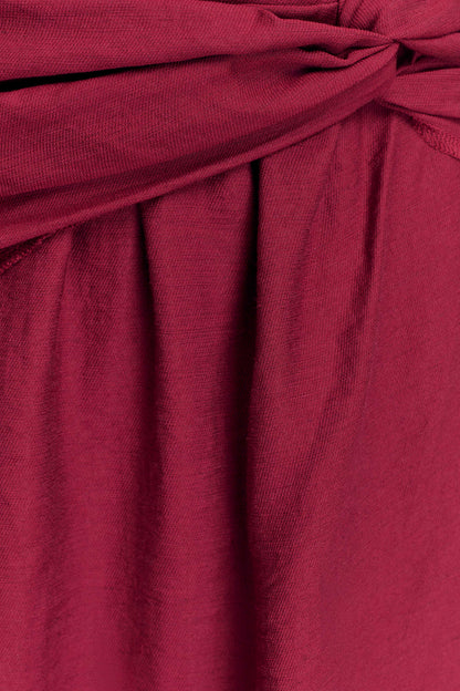 Scottie Gathered Linen Knot Maxi Skirt - Wine