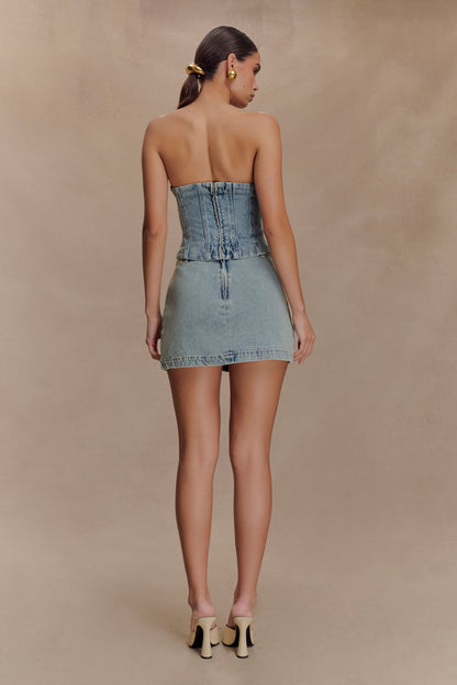 Alessia Embroidered Denim Mini Skirt - Light Vintage