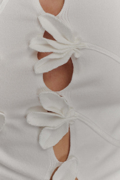 Alejandra Floral Long Sleeve Knit Top - White