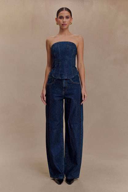 Laina Mid Rise Diamante Denim Jeans - Midnight Blue