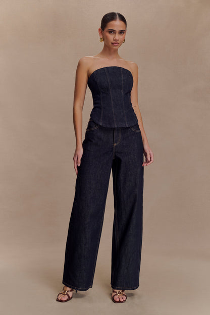 Monte Strapless Denim Corset - Washed Indigo Blue
