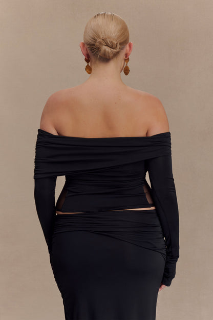 Judy Slinky And Mesh Off Shoulder Top - Black