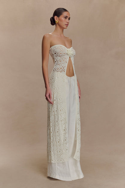 Aeline Strapless Crochet Knit Top - Ivory