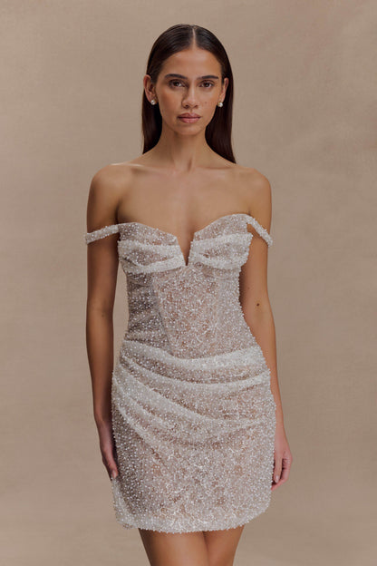 Connie Beaded Bodycon Mini Dress - Nude