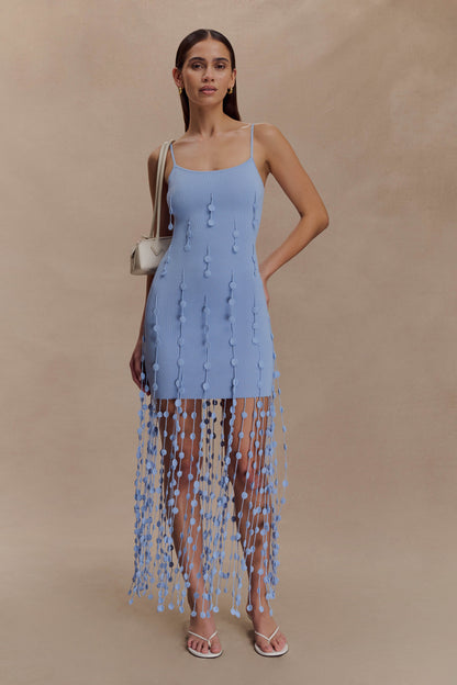 Tove Hand Knit Flower Mini Dress - Blue