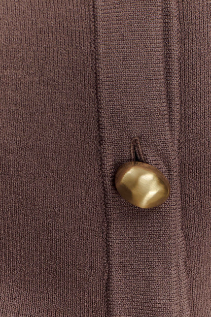 Amanda Statement Button Knit Cardigan - Cacao Brown