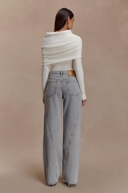 Mazie Asymetrical Cashmere Blend Long Sleeve Knit Top - Ivory