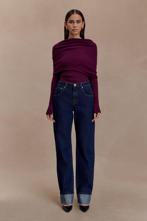 Kirralee Straight Leg Cuffed Jeans - Indigo Blue