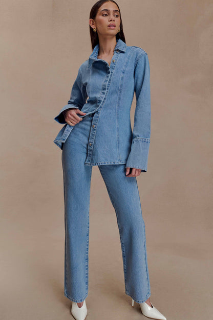 Janine High Waisted Straight Leg Jeans - Classic Blue