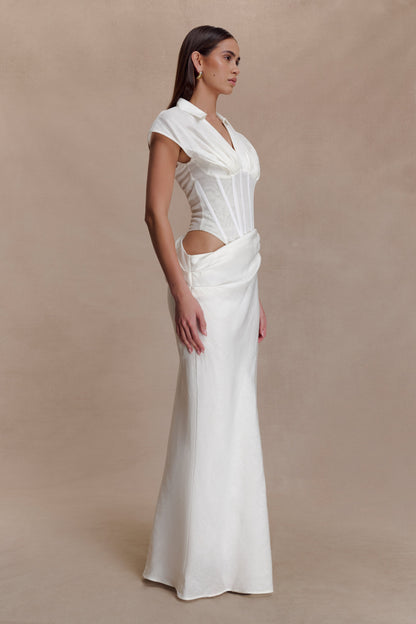 Saphira Shirt Corset Maxi Dress - White