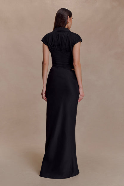 Saphira Shirt Corset Maxi Dress - Black