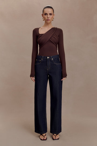 Kaylen Knit Long Sleeve Top - Dark Chocolate