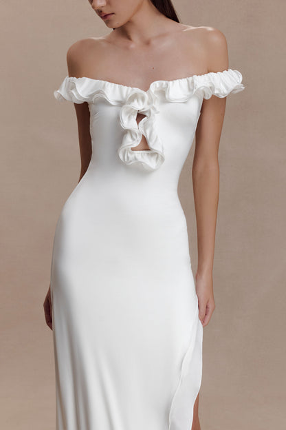 Allegra Off Shoulder Ruffle Midi Dress - Ivory