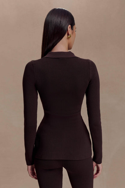 Suzie Ribbed Long Sleeve Longline Top - Chocolate