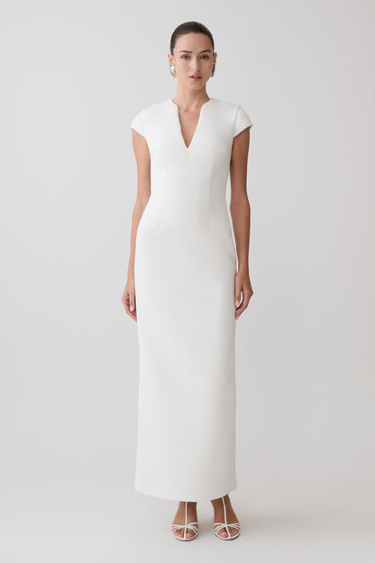 Briella V Neck Suiting Maxi Dress - Ivory