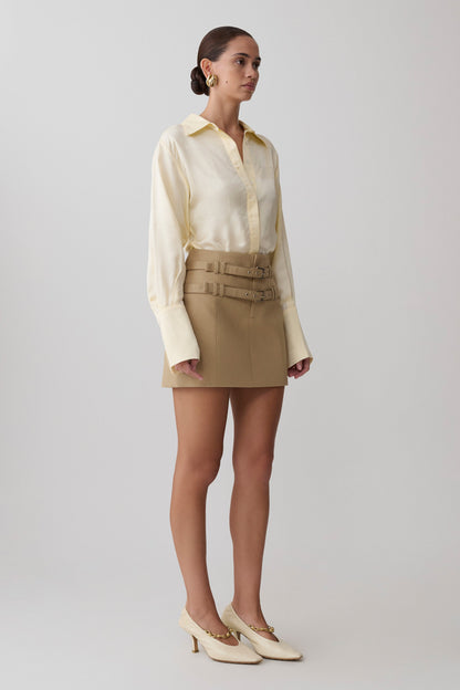 Gia Long Sleeve Satin Shirt - Buttermilk