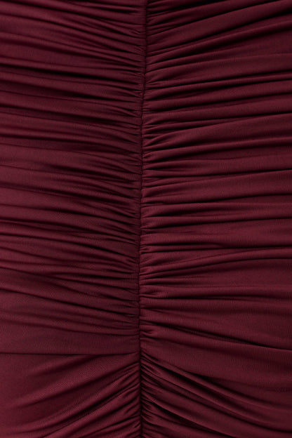 Linh Slinky High Neck Gathered Top - Mahogany