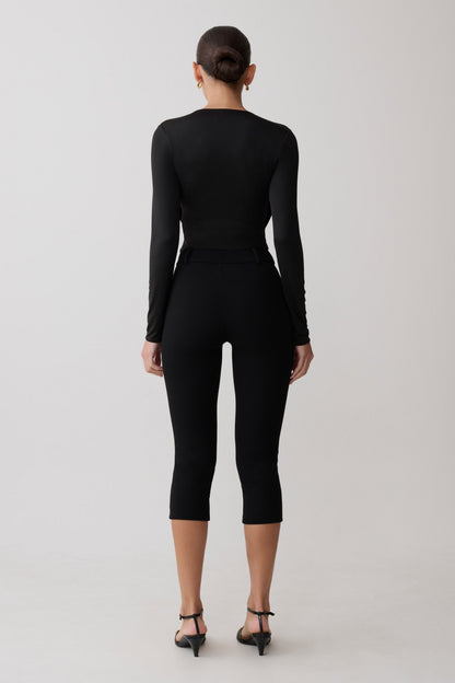 Ren Cowl Long Sleeve Slinky Bodysuit - Black