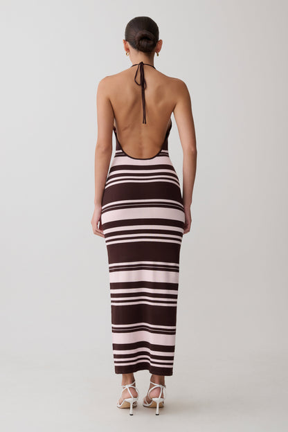 Brienne Stripe Midi Dress - Pink/Chocolate