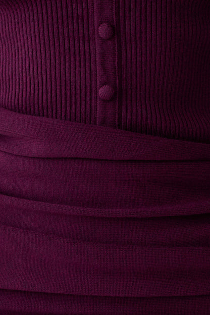 Agness Long Sleeve Button Up Knit Dress - Plum
