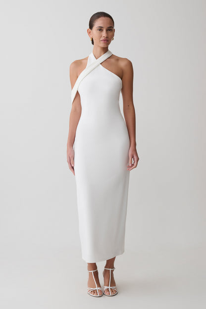 Sable Crossover Crepe Midi Dress - White