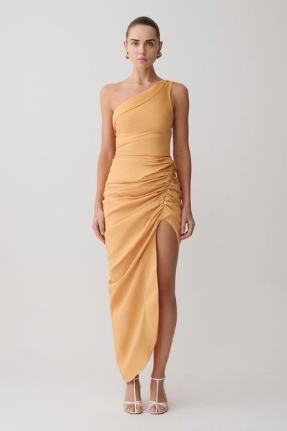 Birgit Linen Midi Dress With Hardware - Deep Peach