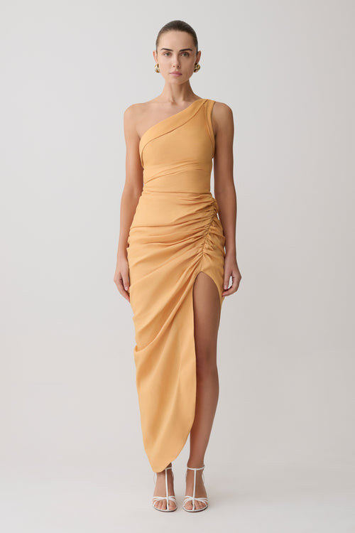 Birgit Linen Midi Dress With Hardware - Deep Peach