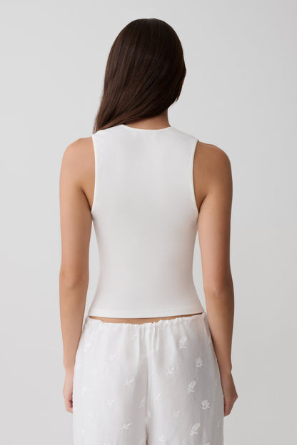 Vianna Broderie Ribbed Tank Top - Ivory