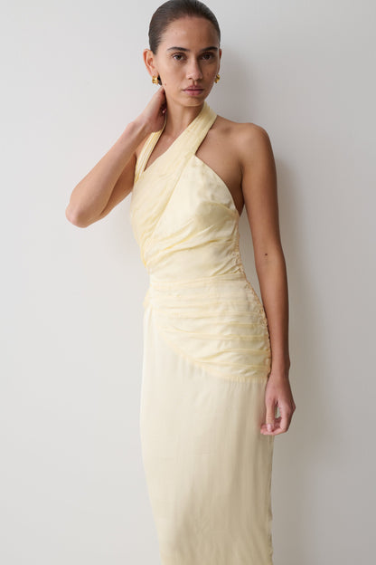 Chiara Halter Satin Maxi Dress - Buttermilk