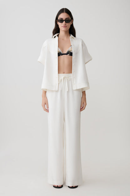Selena Linen Straight Leg Pant - White