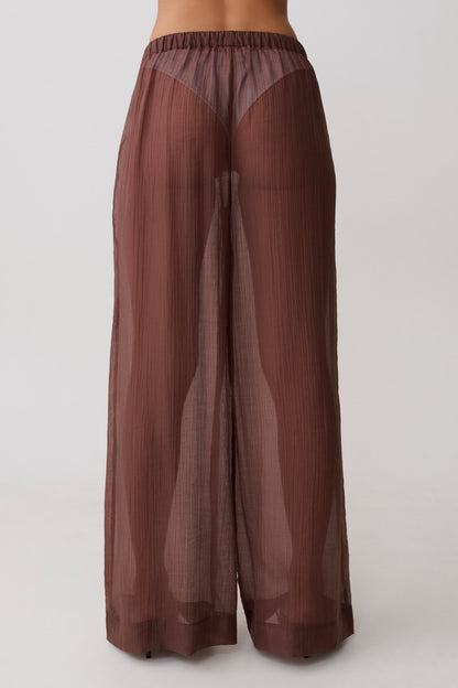 Leilani Sheer Drawstring Wide Leg Pants - Chocolate