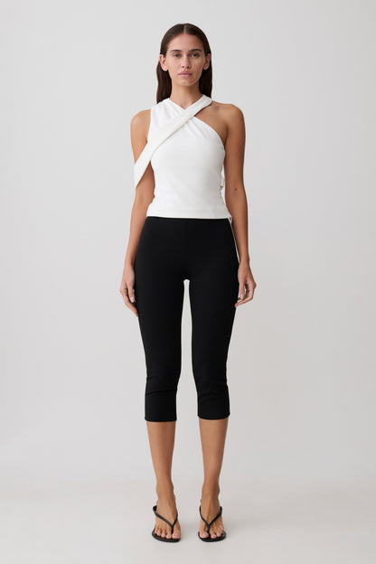 Sable Crossover Crepe Halter Top - White