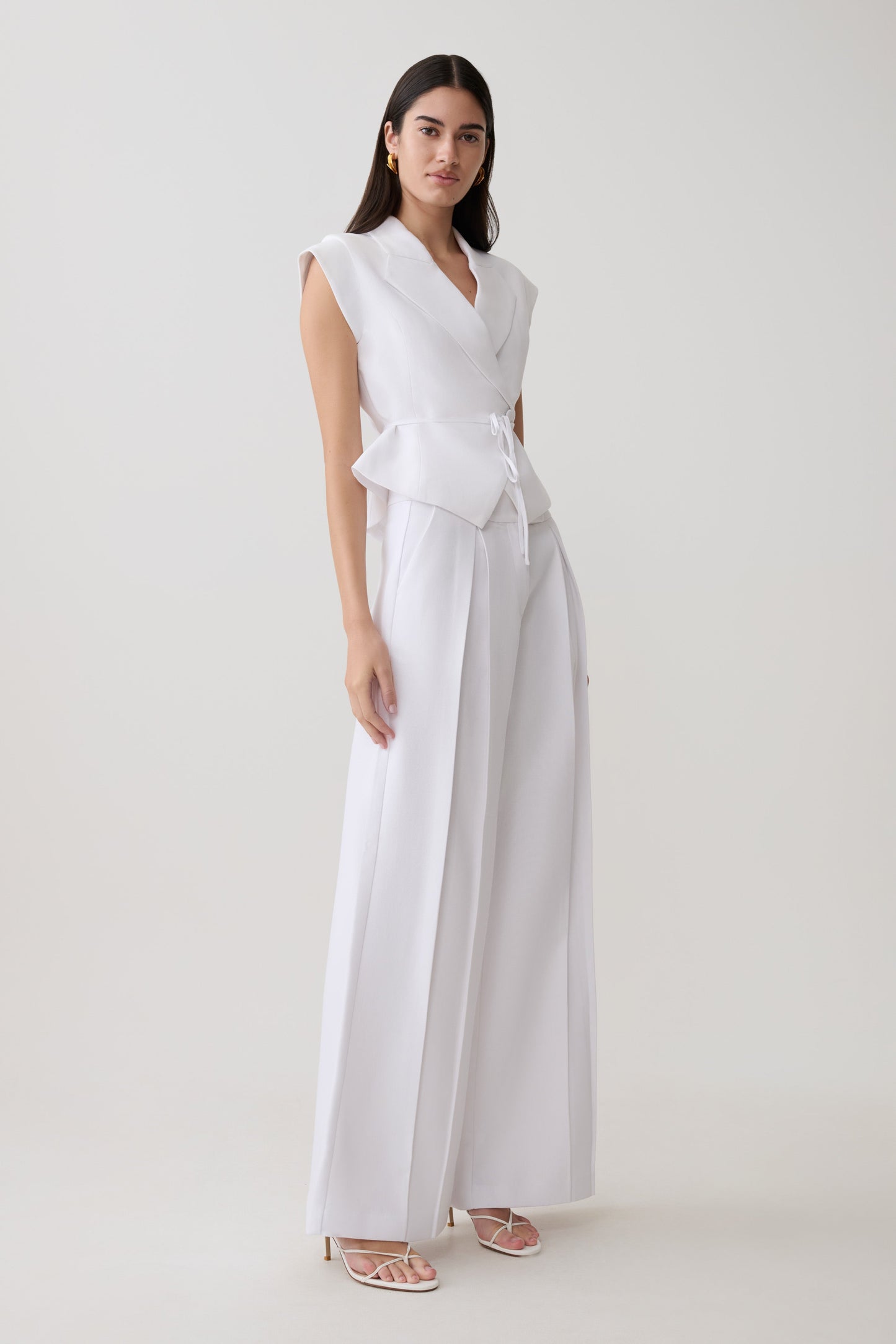 Raya Mid Rise Wide Leg Linen Pant - White