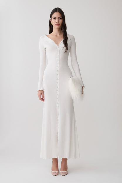 Tanya Buttoned Long Sleeve Maxi Dress - White