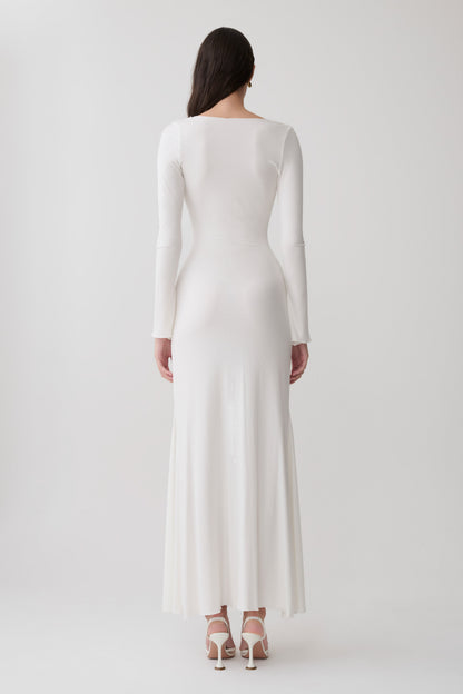 Tanya Buttoned Long Sleeve Maxi Dress - White