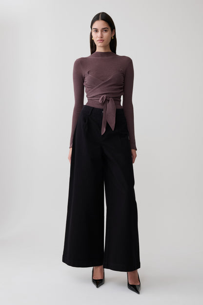 Lawson Wrap Knit Long Sleeve Top - Peppercorn