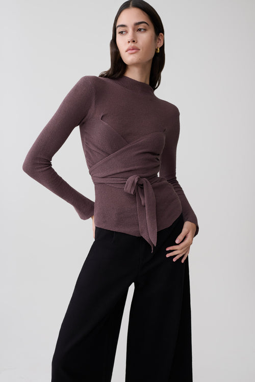 Lawson Wrap Knit Long Sleeve Top - Peppercorn