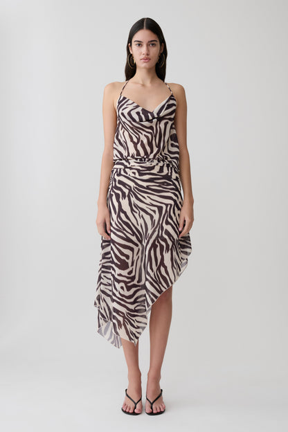 Lana Chiffon Midi Skirt - Abstract Zebra Print