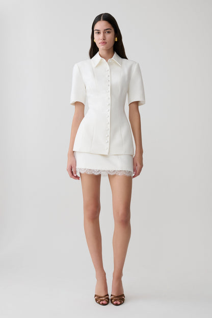 Ariella Suiting Mini Skirt With Lace - White