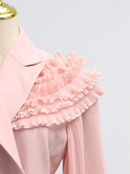 Hazel Blues® |  Frill Lapel Collar Top and Pleated Skirt Set