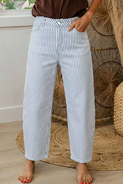 Hazel Blues® |  Striped Barrel Leg Jeans