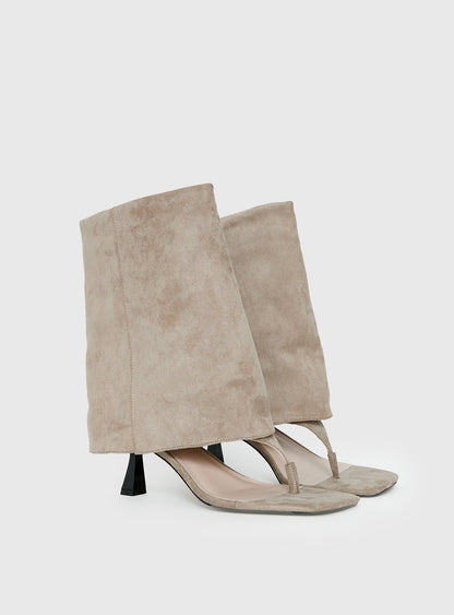 Catch The Light Faux Suede Open Toe Boots Tan