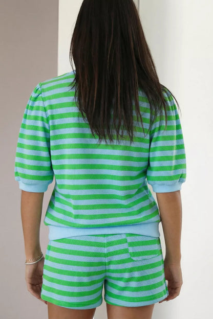 Stripe Right Shorts | Striped Drawstring Puff Sleeve Shorts