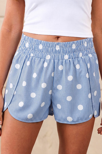 Hazel Blues® |  Apricot Polka Dot Print Shirred High Waist Casual Shorts