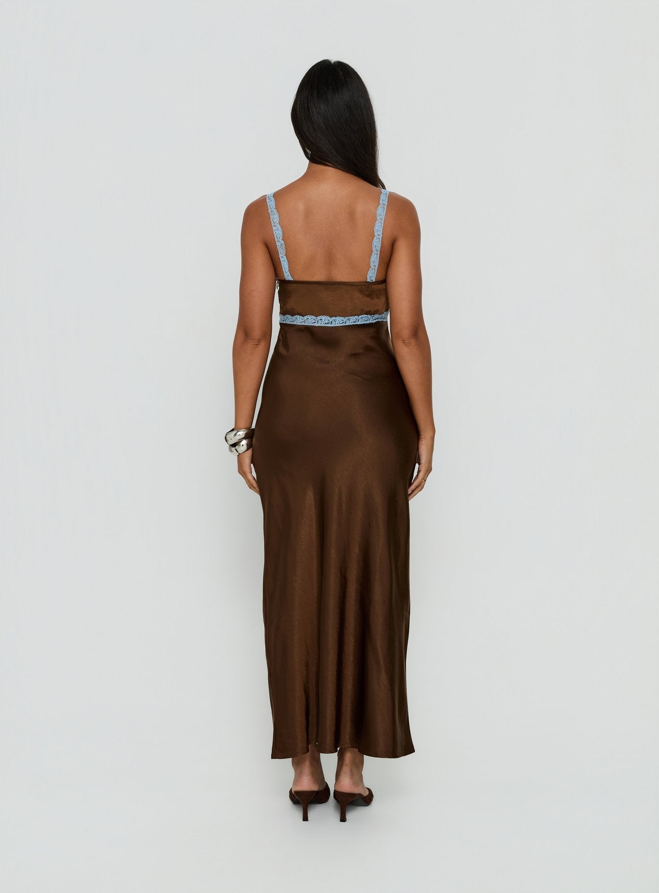 Carletta Lace Contrast Maxi Dress Brown / Blue